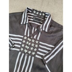 Allsaints Shirt Mens M Black Gray Union Short Camp Hawaiian Viscose USA Flag
